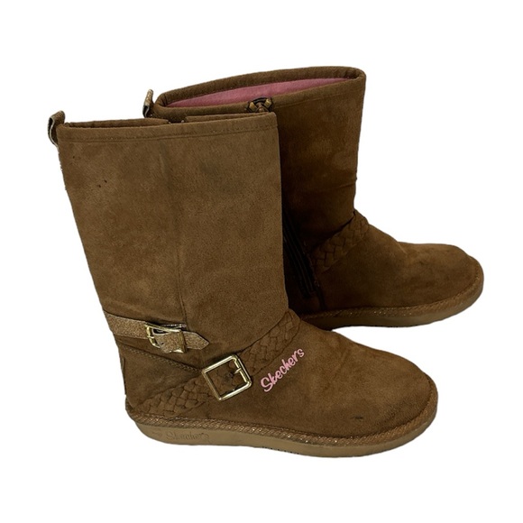 Skechers Toasty Toes Girl's Suede Buckle Memory Foam Warm Winter Boots Size 1 - Picture 1 of 14